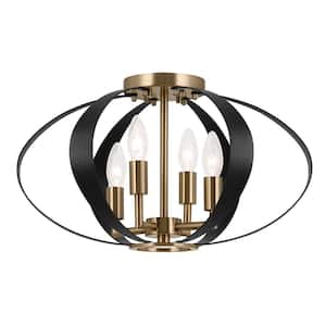 Cecil 17.75 in. 4-Light Champagne Bronze and Black Mid-Century Modern Hallway Oval Flush Mount Ceiling Light