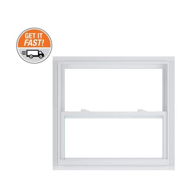 35.375 in. x 35.25 in. 50 Series White Single Hung Low-E Argon Glass Vinyl Fin Window, Screen Incl