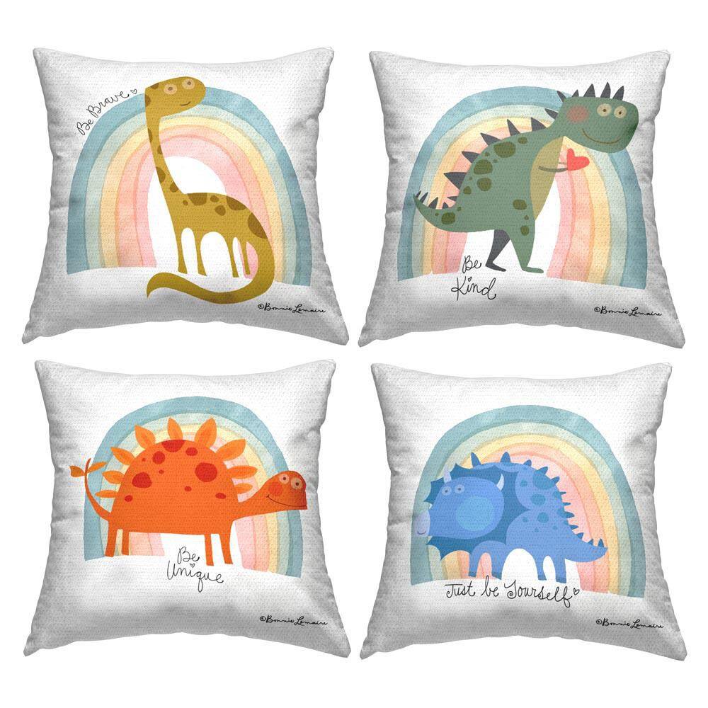 Motivational Rainbow Dinosaurs 4 Piece Outdoor Printed Throw Pillow Set by Bonnie Lemaire price history on PriceWatchPro