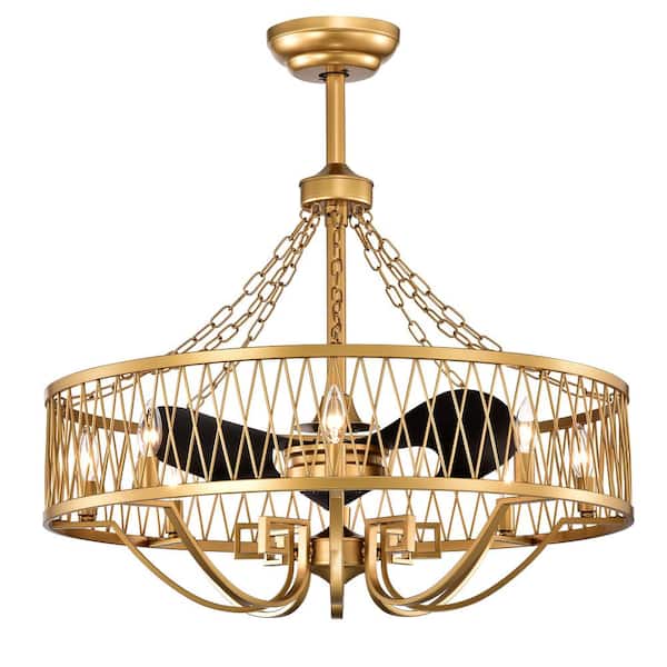 Warehouse of Tiffany 25 in. 8-Light Maku Gold Finish Indoor Remote Controlled Ceiling Fan with Light Kit