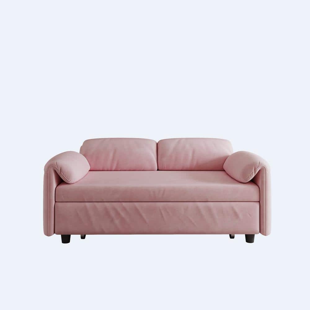 54 in. Pink Velvet Twin Size Retractable Sofa Bed