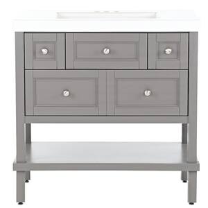 Ashland 37 in. W x 19 in. D Bathroom Vanity in Taupe Gray with Cultured Marble Vanity Top in White with White Sink