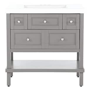 Ashland 36.7 in. W x 19.1 in. D Bath Vanity in Taupe Gray with Cultured Marble Vanity Top in White with Integrated Sink