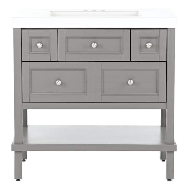 Ashland 37 in. Single Sink Taupe Gray Bath Vanity with White Cultured Marble Top (Assembled)