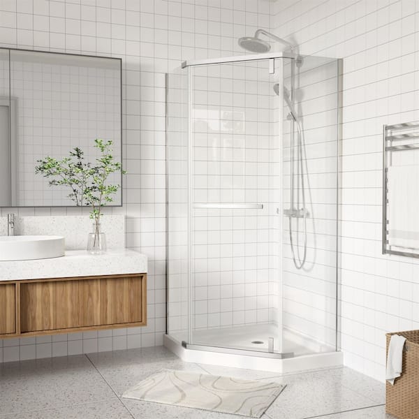 imperiol 36 in. W x 72 in. H Neo Angle Pivot Frameless Corner Shower Enclosure in Chrome Finish with Clear Glass