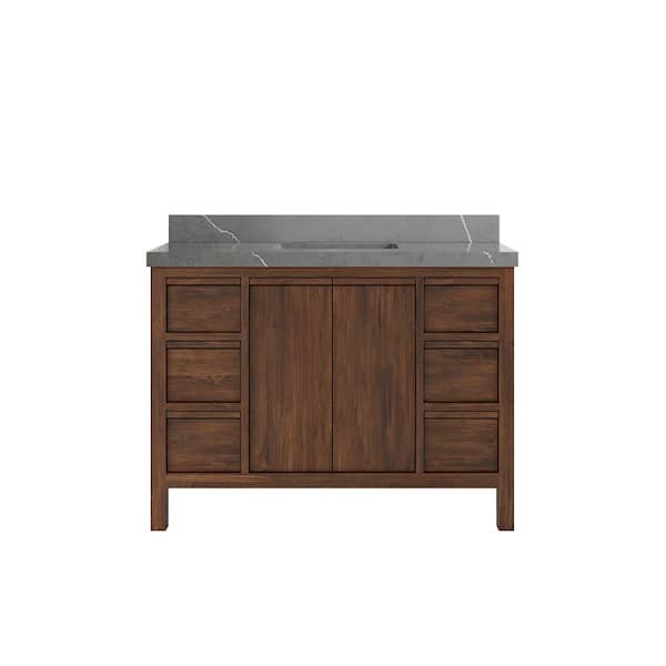 Willow Collections Elizabeth Teak 48 in. W x 22 in. D x 36 in. H Single Sink Bath Vanity in Dark Walnut with 2" Piatra Quartz Top