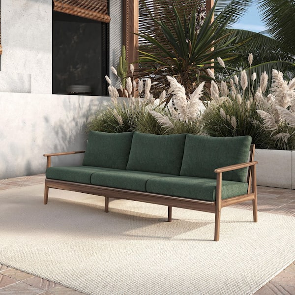 New Classic Furniture Ashton Wood Outdoor Couch with Moss Green Cushions