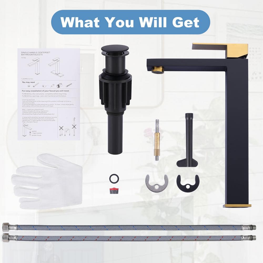 Tall Matte Black and Gold Stainless Steel Bathroom Faucet