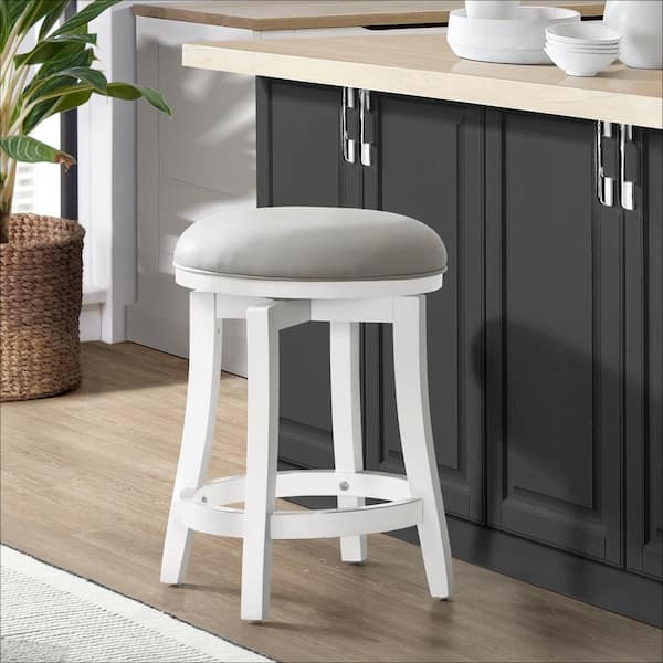 Alaterre Furniture Ellie 25 in. White Counter Height Backless Wood Stool with Cushioned Seat