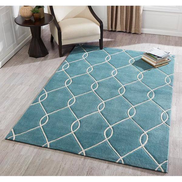 Teal Hand-Tufted Geometric 8' x 10' Synthetic Area Rug