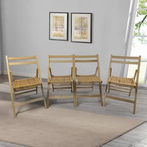 Set of 4 Natural Wood Outdoor and Indoor Dining Chair Patio Dining Set with Arm