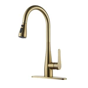 Single Handle Pull Out Sprayer Kitchen Faucet Deckplate Included in Brushed Gold