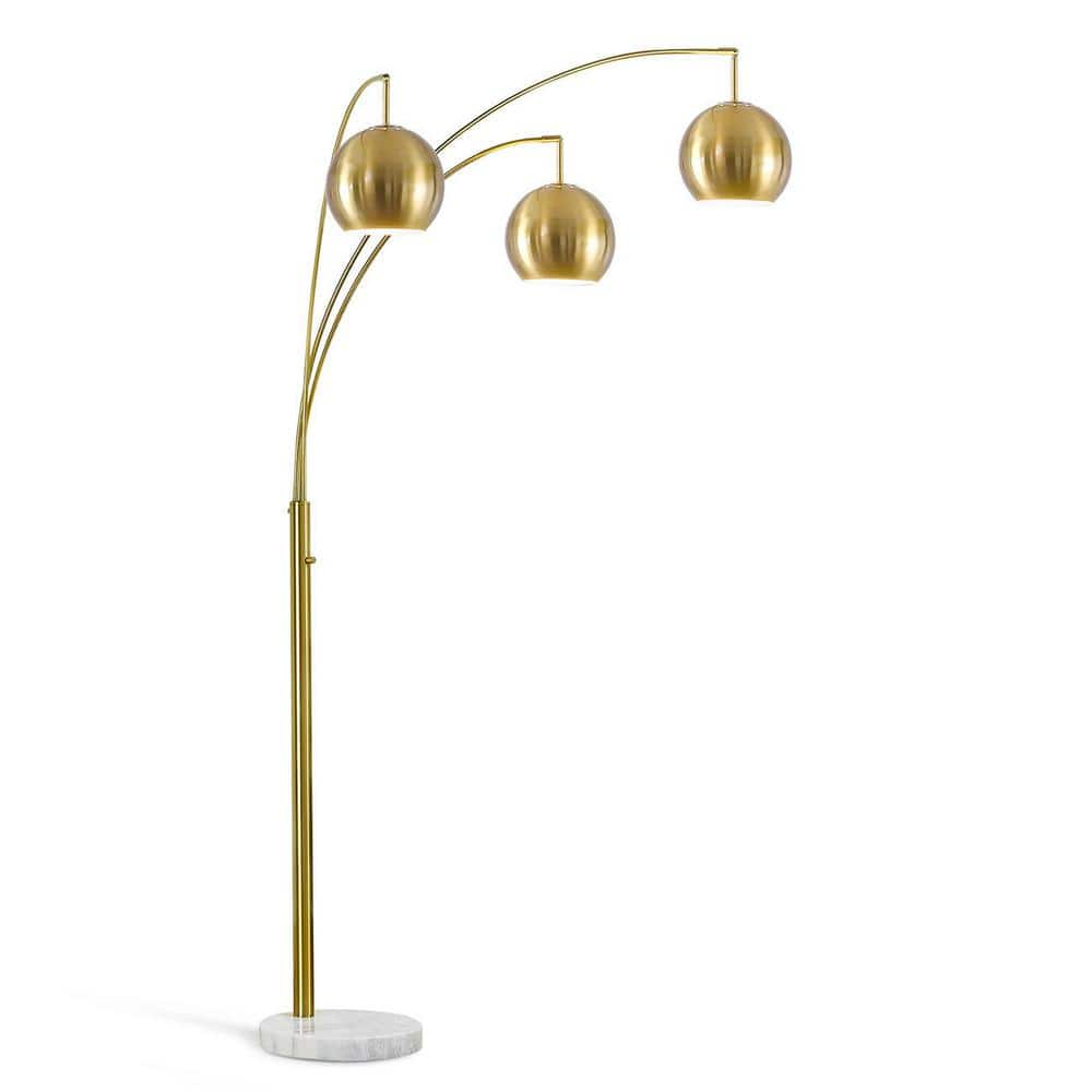 HomeGlam Metro Metal Globes 83 in. Brushed Brass 3 Lights Dimmable Arc ...