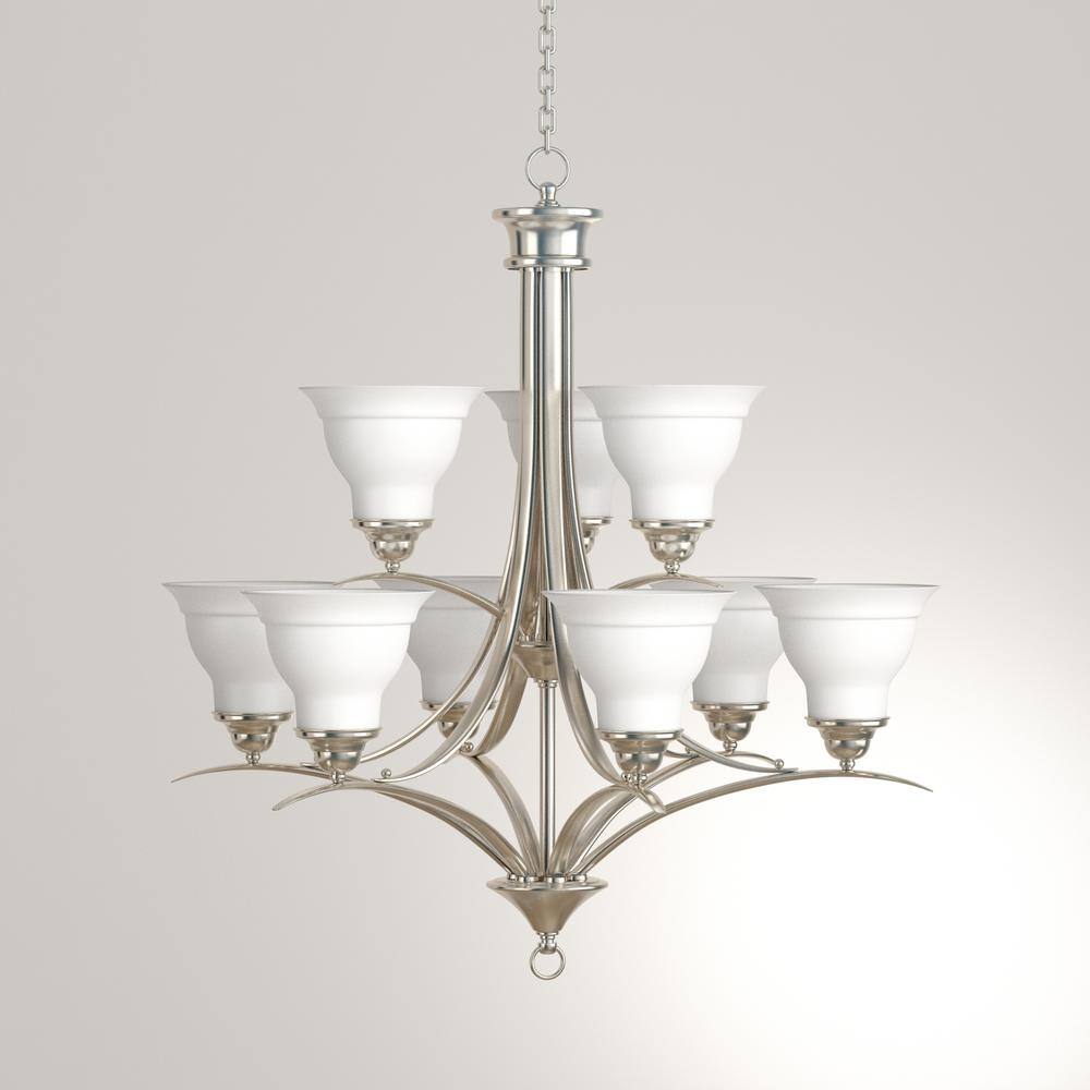 Trinity 9-Light Brushed Nickel Two-Tier Chandelier with Etched Glass Shades
