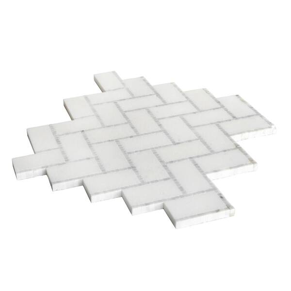 Apollo Tile Athens White 10-in x 11-in Polished Natural Stone Marble Herringbone Patterned Floor and Wall Tile (3.68-sq. ft/ Carton)