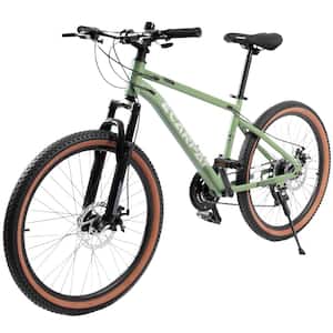 27.5 in. Wheels Mountain Bike Carbon steel Frame Disc Brakes Thumb Shifter Front fork Bicycles, Green