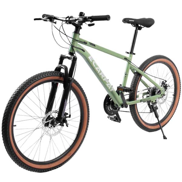 Unbranded 27.5 in. Wheels Mountain Bike Carbon steel Frame Disc Brakes Thumb Shifter Front fork Bicycles, Green