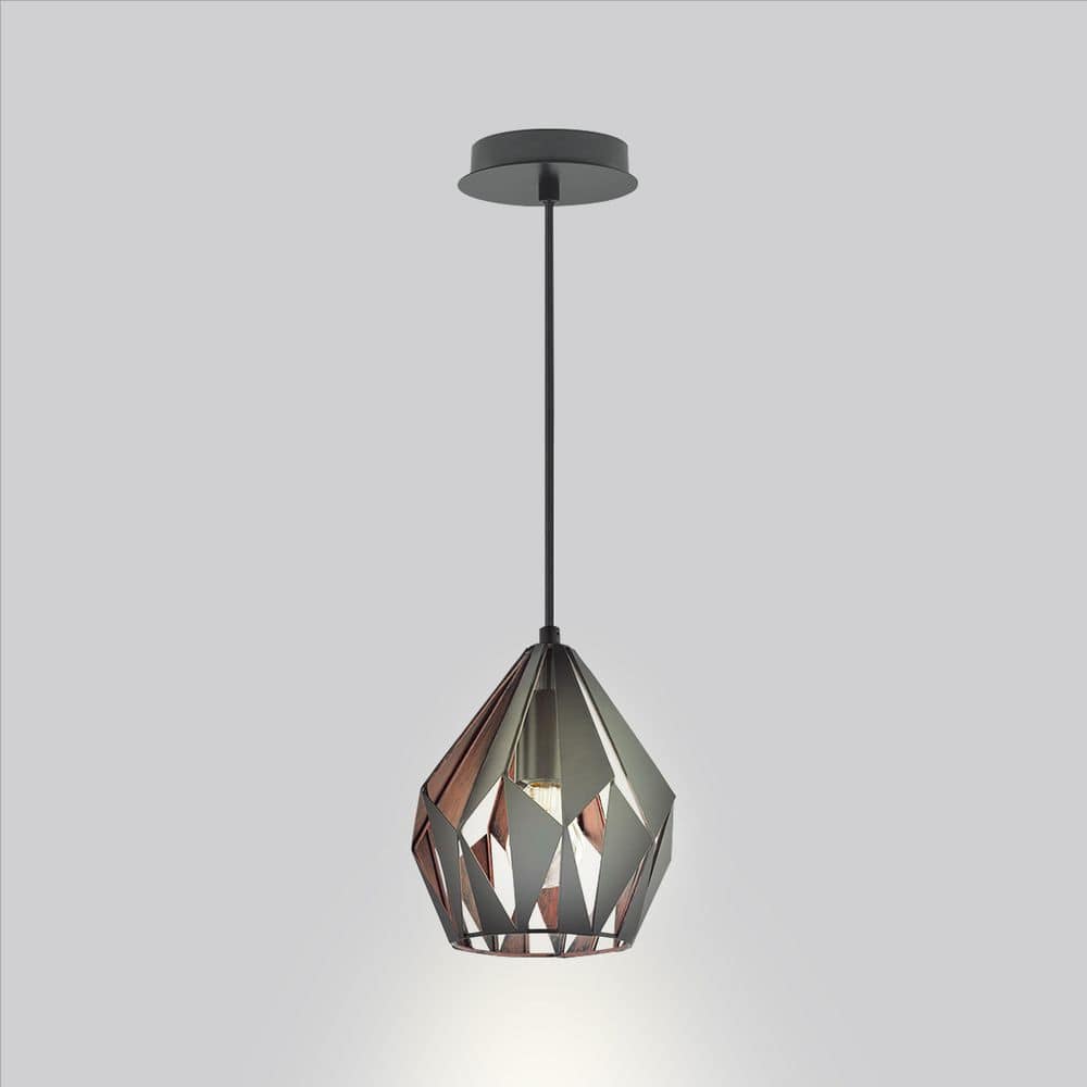 Carlton 3 Matte Black & Copper Geometric Pendant Light