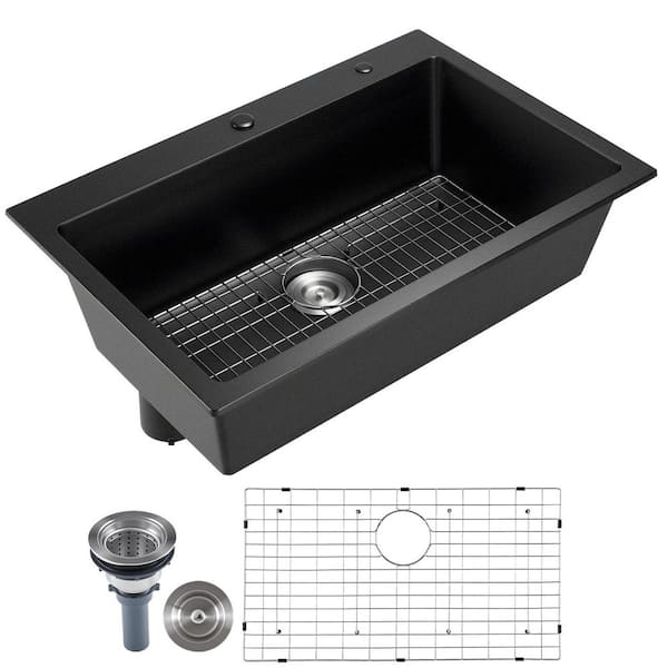 33in. Kitchen Sink Workstation,Top Mount Granite Drop-In Single Bowl Farmhouse Basin with Accessories Quartz 2025 update