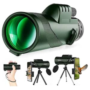 40x Magnification Outdoor Monocular Telescope, Waterproof Single Eye Telescope in Green with Tripod, Adjustable Mirror