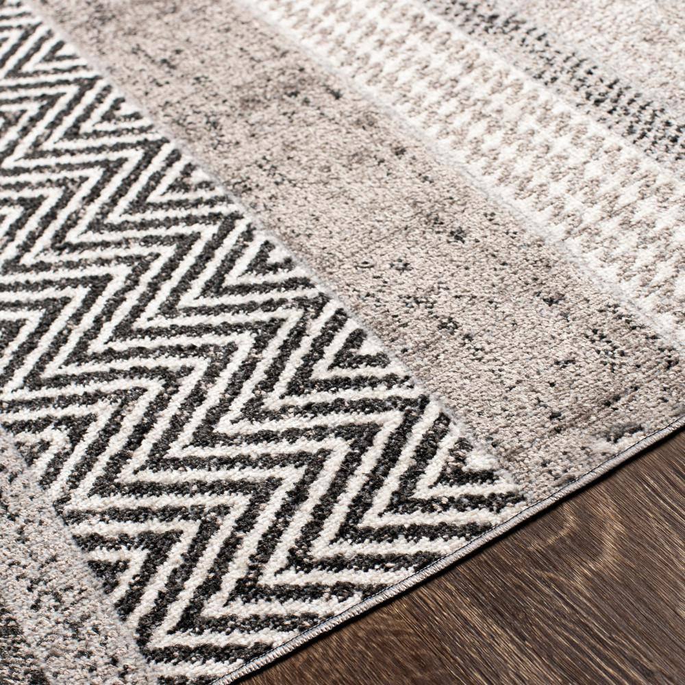 Grady Gray and Black Synthetic Stripe Rectangular Area Rug