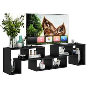 Black Wood TV Stand Entertainment Center Fits TVs up to 65 in. with Adjustable Shelves