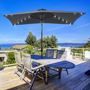 10 ft. x 6.5 ft. Solar LED Rectangle Market Aluminum Pole Patio Umbrellas with Solar Lights, Tilt Button in Anthracite