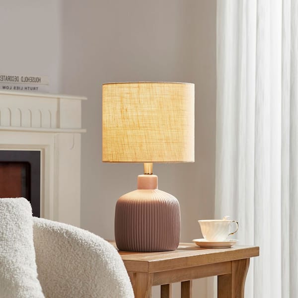 17.5 in. Painted Terracotta Contemporary Ceramic Table Lamp for Living Room with Natural Linen Shade
