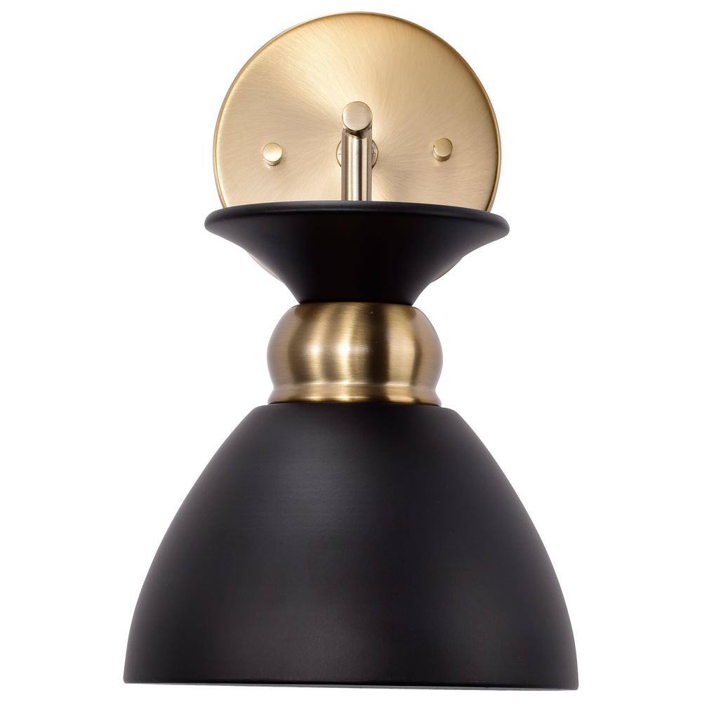 Matte Black and Brass 11" Metal Wall Sconce