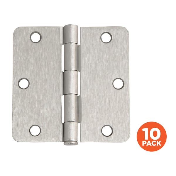 3-1/2 in. x 1/4 in. Radius Satin Nickel Door Hinge Value Pack (10 per Pack)