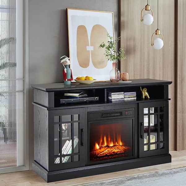 48 in. Freestanding Electric Fireplace TV Stand with 18 in. Fireplace Insert Fits TVs up to 55 in. Black