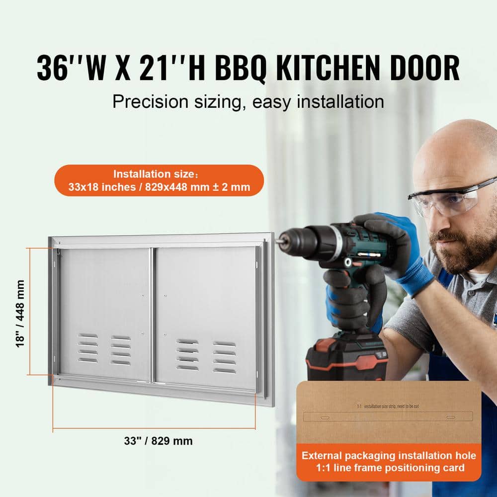 Stainless Steel Double Outdoor Kitchen Access Door with Vents