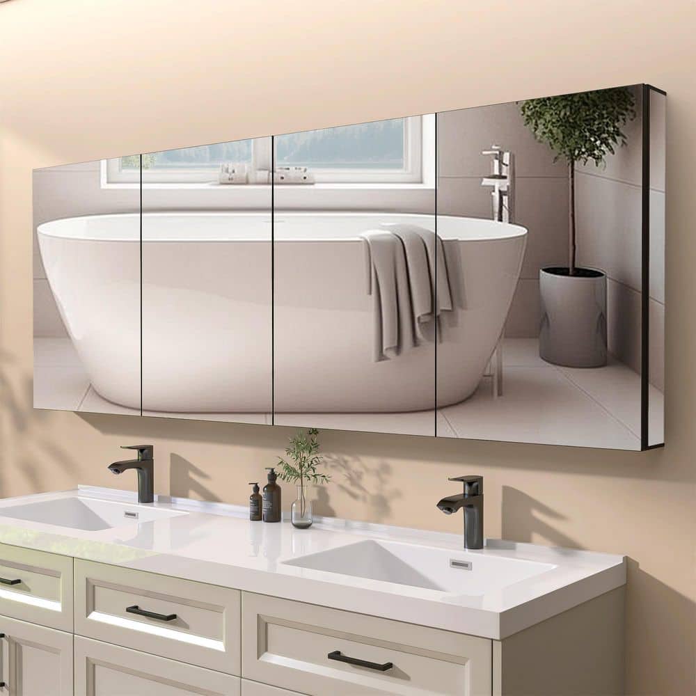 SHIN 80 in. W x 30 in. H Large Rectangular Recessed/Surface Mount Black Waterproof Aluminum Medicine Cabinet with Mirror price history on PriceWatchPro