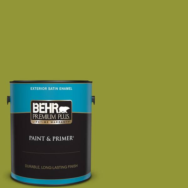 BEHR PREMIUM PLUS 1 gal. #S-H-410 Appletini Satin Enamel Exterior Paint & Primer