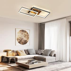 25.5 in. Modern Rustic Dimmable Integrated LED Black Rectangle Geometric Semi-Flush Mount Ceiling Light with Remote