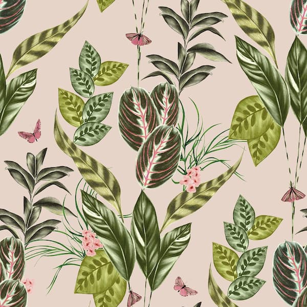 OhPopsi Spirit Light Pink Tropical Foliage Wallpaper Sample