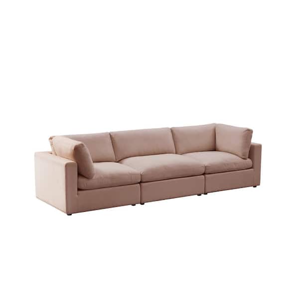 Shabby Chic Yaritza 36 in. Wide Flared Arm Upholstered Linen Rectangle 3-Seat Sofa in Pink