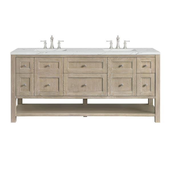 James Martin Vanities Breckenridge 72.0 in. W x 23.5 in. D x 34.18 in. H Double Bath Vanity in Whitewashed Oak with Ethereal Noctis Quartz Top