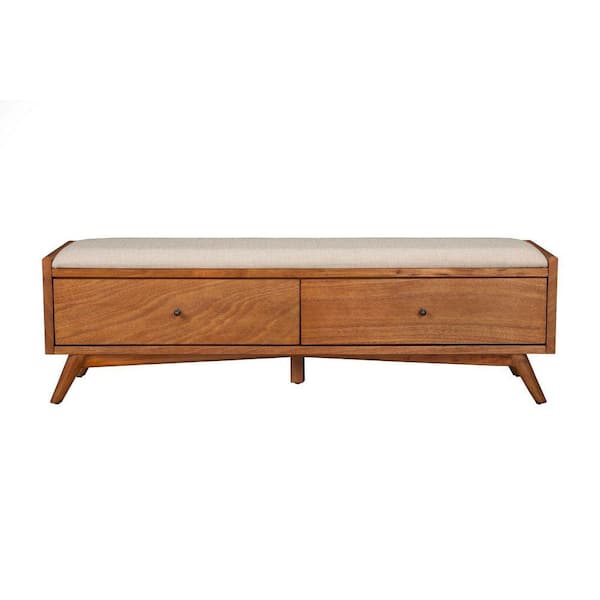 Benjara Brown and Beige 59 in. Backless Bedroom Bench