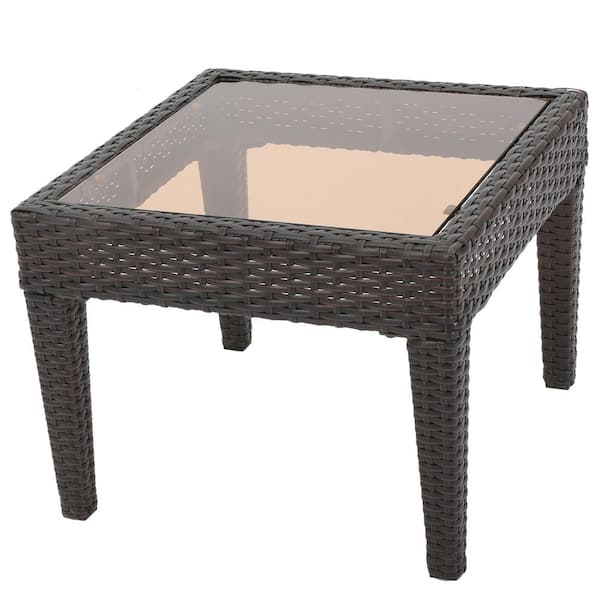Sudzendf Brown Wicker Square Outdoor Side Table 1-Piece