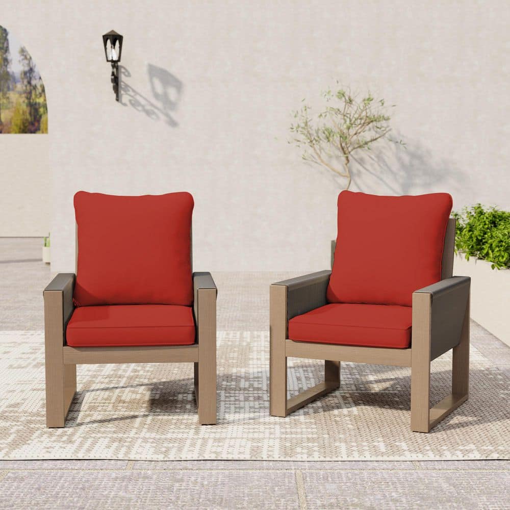 2-Pieces Outdoor Patio Wooden Lounge Chair with Red Cushions price history on PriceWatchPro