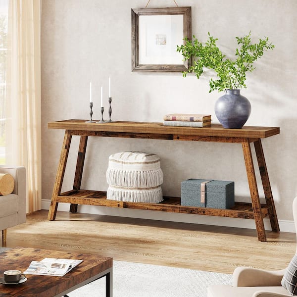 BYBLIGHT Turrella 70.9 in. Mixed Brown Rectangle Wood Console Table ...