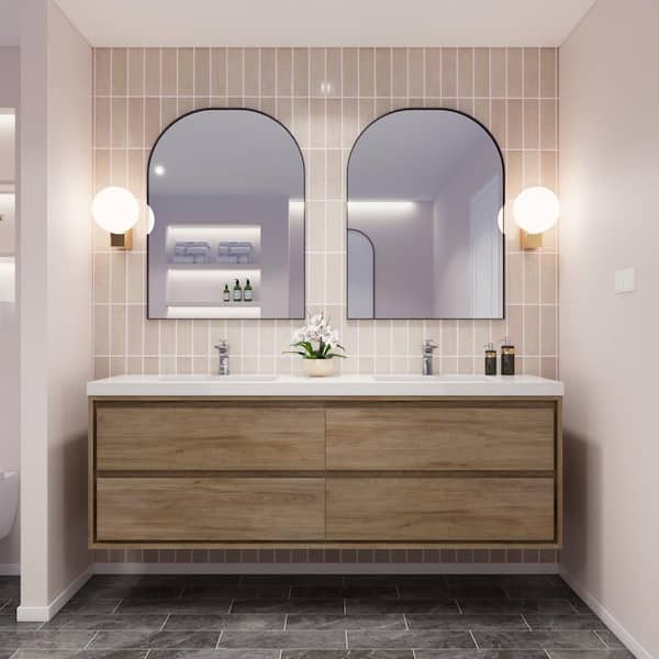 Moreno Bath Sage 72 in. W Vanity in White Oak with Reinforced Acrylic Vanity Top in White with White Basins