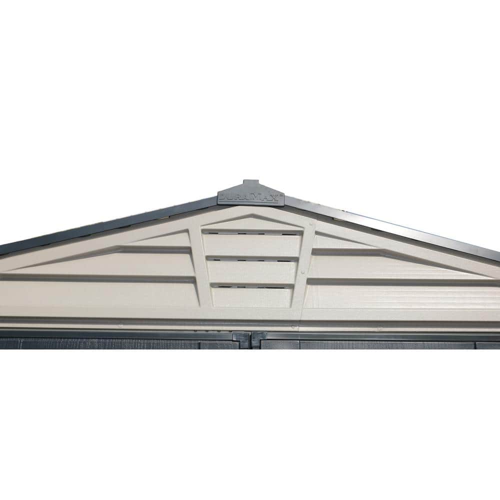 Gray 8' x 10' Vinyl Storage Shed with Shelving and Windows