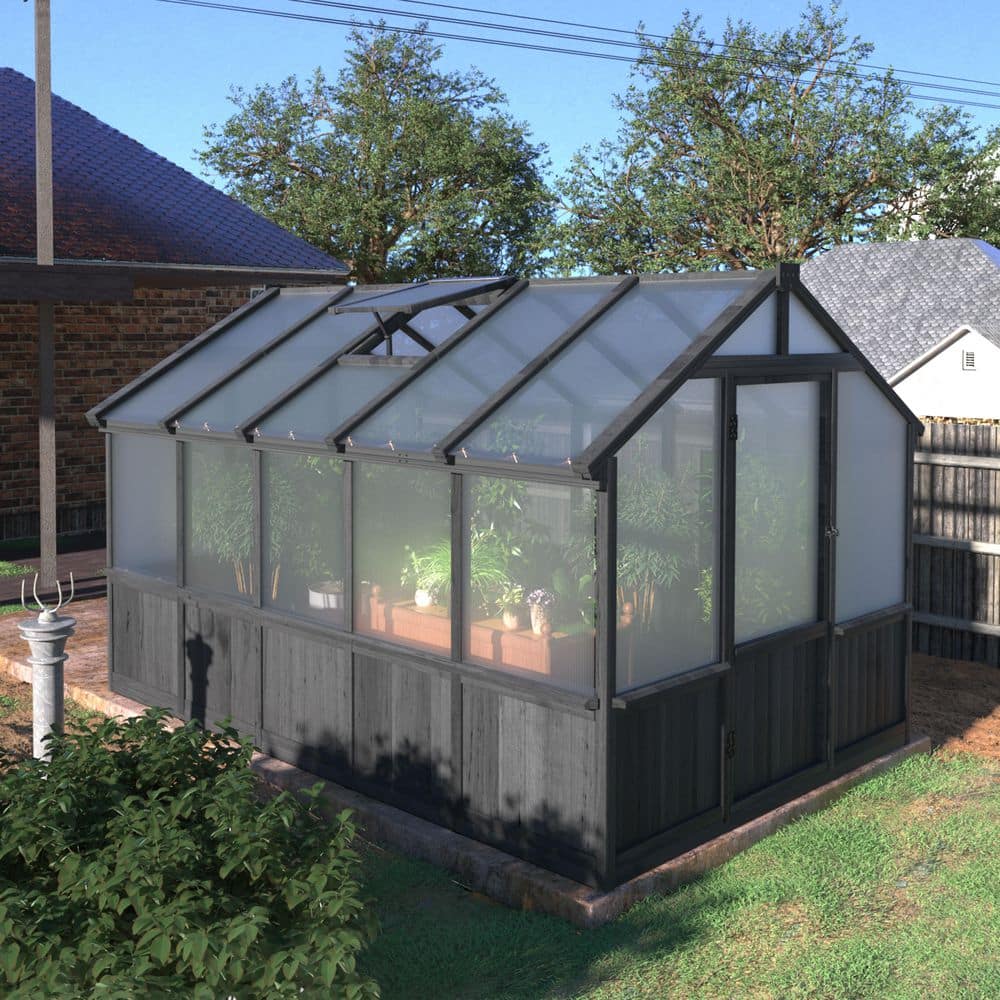 VEIKOUS 8 ft. x 10 ft. Cedar Wood Black Garden Greenhouse with