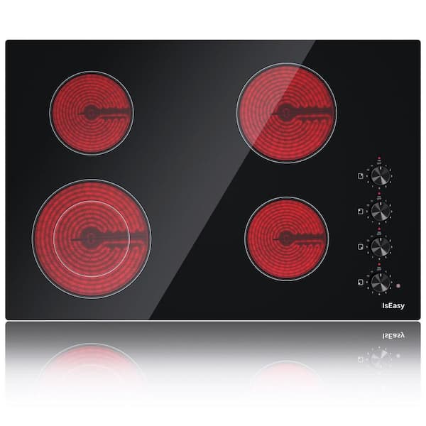 30 in. 4 Elements Ceramic Glass Surface Radiant Electric Cooktop in Black with Knobs and Dual Element