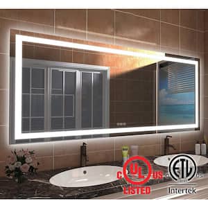 72 in. W x 32 in. H Rectangular Frameless LED Light Anti-Fog Wall Bathroom Vanity Mirror with Backlit and Front Light