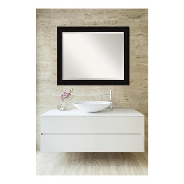 Amanti Art Manteaux 32 in. W x 26 in. H Framed Rectangular Beveled Edge Bathroom Vanity Mirror in Black