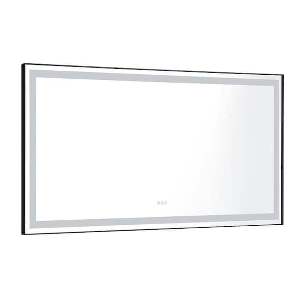 EPOWP 72 in. W x 36 in. H Large Rectangular Aluminium Framed LED Dimmable Wall Bathroom Vanity Mirror in Silver