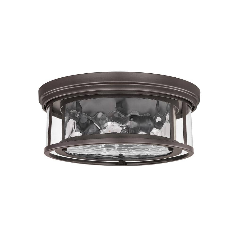 Clarion Transitional Bronze 3-Light Flush Mount with Waterglass Shade
